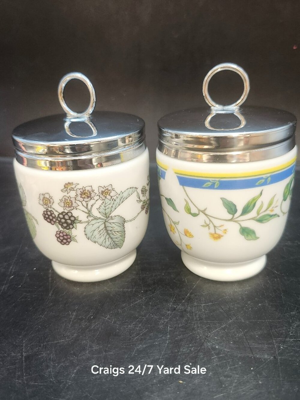 2 Royal Worcester Egg Coddlers Pastorale Blueberry Patterns Porcelain England